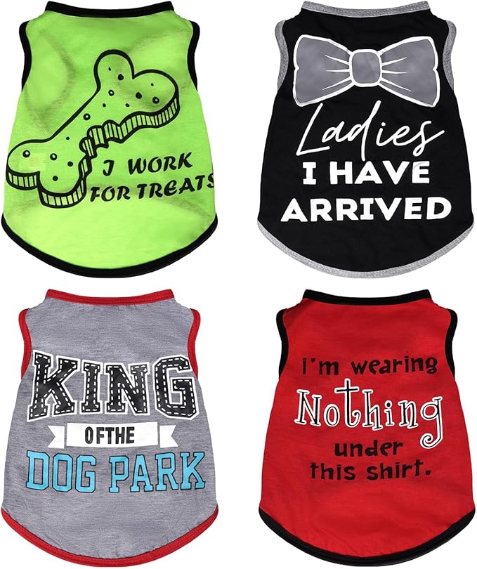 hoyuwak 4 Pieces Pet Shirts Funny Dog Printed Clothes Dog Sleeveless Vests | Cool Breathable Puppy Clothes Dog Outfit for Summer