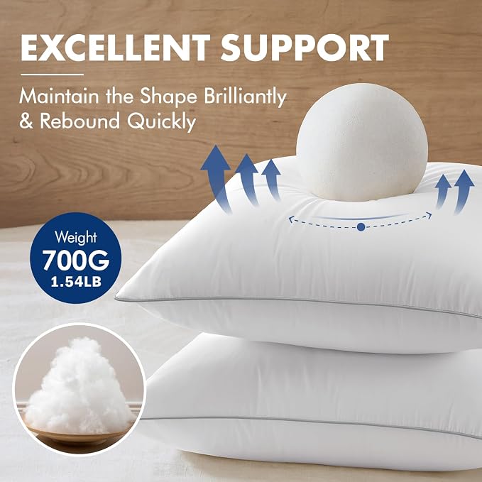 MIULEE 22x22 Inch Pillow Inserts Pack of 2 with 100% Cotton Cover | Throw Pillow Inserts, Square Decorative Pillow Inserts for Sofa Bed Couch Bench