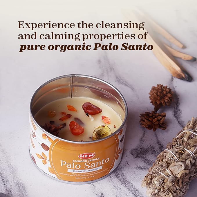 Palo Santo Candle with Crystals - 9.5 Oz Natural Soy Candles Scented | Soft Palo Santo Wood Aroma Protection Candles | Long Lasting 65 hrs Clean Burn, Aromatherapy Candle (Veladora de la Abundancia)