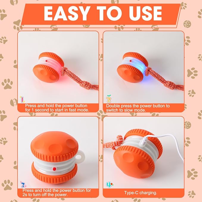 Interactive Dog Toy,Random Path Automatic Electric Rolling Toy with Rope,Motion-Activated Dog Stimulation Toy for Chewing and Playing,Boredom Relief,for Small Medium Large Dogs (Orange)