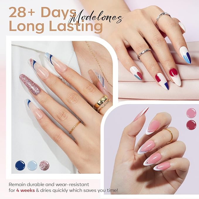 Modelones Gel Polish Nail Kit, 6 Colors 7ml Popular Nude Pink Neutral Blue Glitter Nail Polish Set Nail Art LED Manicure DIY Salon Gifts