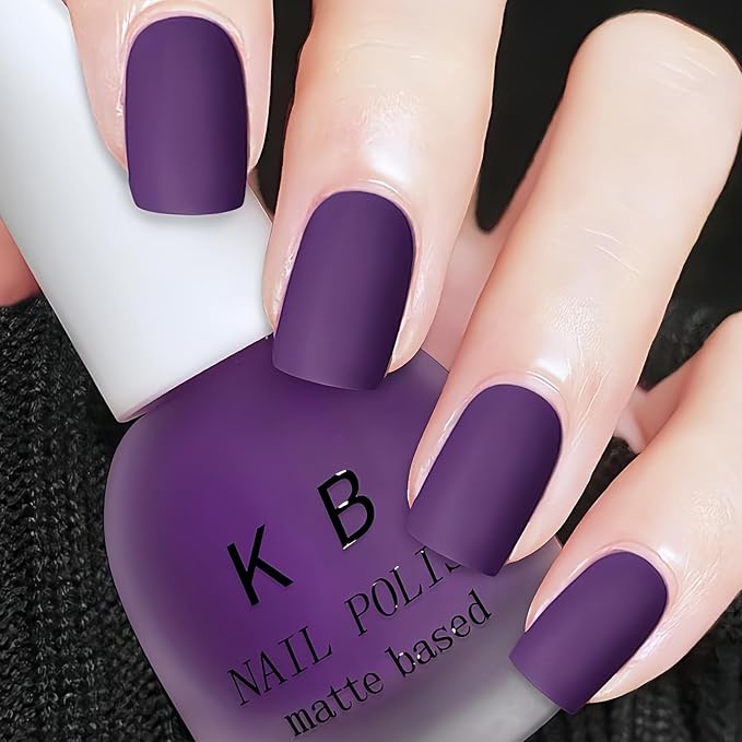 Matte Purple Nail Polish Quick Dry, Vegan Non Toxic Purple Fingernail Polish for Women Girls, Dark Matte Finish