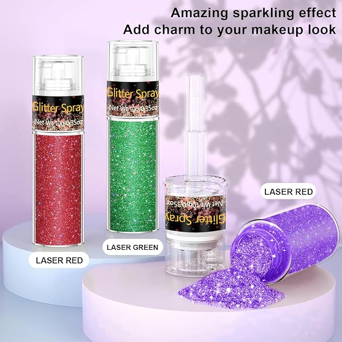 Hair and Body Glitter Spray, 1PC Purple Glitter Hairspray Dry Powder Makeup for Clothes, Festival Rave Prom Loose Sparkle Powder,Holographic Ultra Fine Resin Glitters for Crafts,10g (Purple)
