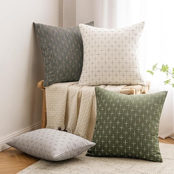 MIULEE Pack of 2 Decorative Burlap Linen Euro Sham Spring Throw Pillow Covers Modern Farmhouse Vintage Pillowcase Rustic Woven Textured Cushion Cover for Sofa Couch Bed 26x26 Inch Olive Green