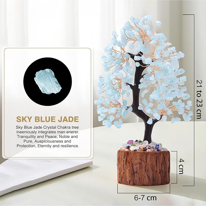 Aquamarine Chakra Crystal Tree of Life,Birthday Gifts for Women, Healing Crystal and Stones for Positive Energy,Gifts for Sister and Mom,House Warming Gift,Money Feng Shui Tree Decoration