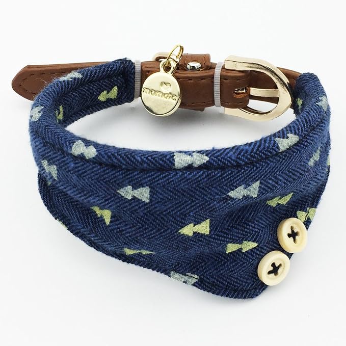 Small Dog Costume Collar - Plaid Bowtie Kitten Bandana Collar for Halloween - Teacup Yorkie Chihuahua Clothes Outfits Accessories, Adjustable (Navy Note Scarf, 8.7 to 11-Inch)