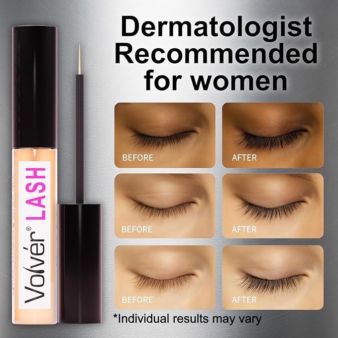 Volver LASH Enhancing Serum for Longer Thicker Denser Eyelashes | Advanced Stem Cell Formula with Minimal Ingredients for women | Clinically Tested and Dermatologist Approved | MADE IN USA 10ml