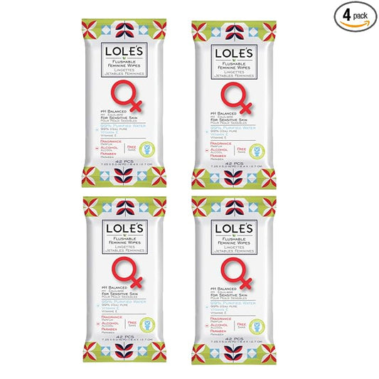 Lole's Flushable Feminine Wipes, Flushable Wipes for Women, Down There Wipes for Women, Sensitive Skin, Maintains Your Vaginal pH Balance, Gently Cleanses Ultra Soft Biodegradable 4x42 168 Count