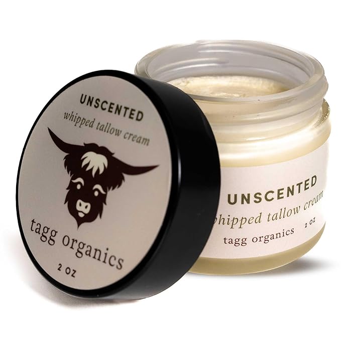 Whipped Tallow Cream for Skin - 100% Organic & Chemical-Free - Deep, Long-Lasting Hydration & Nourishment for Dry & Sensitive Skin (Unscented 2oz)