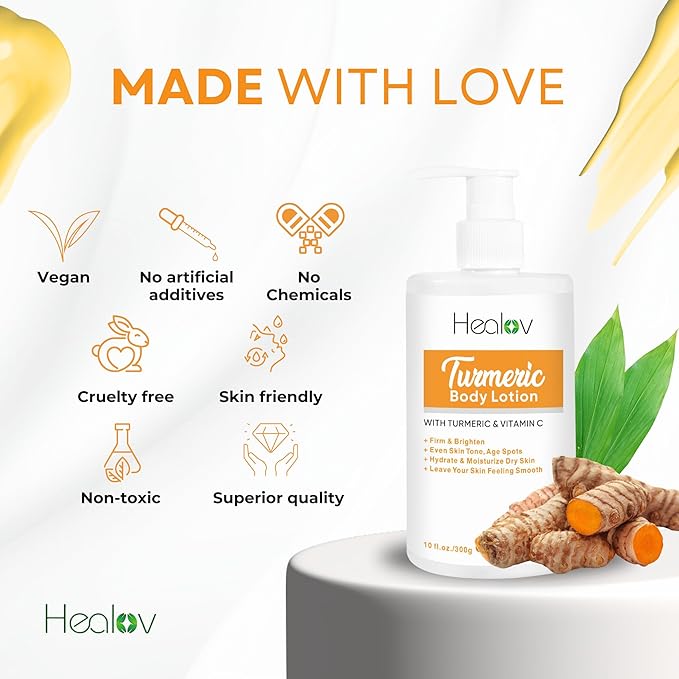 Herblov Turmeric Lotion for Dark Spots – Natural Skin Brightening Cream for Face & Body – Turmeric Face Cream to Cleanse Skin, Fight Acne, Even Tone, Clear Scars, Sun Damage, & Hyperpigmentation