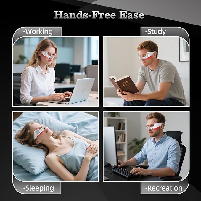 Under Eye Red Light Therapy Device, facial red light therapy for reducing dark circles and puffiness, smoothing fine lines, eye massager with glasses strap