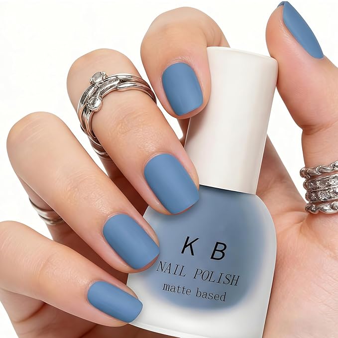 Matte Light Blue Nail Polish Quick Dry, Soft Nail Polish Air Dry, Vegan Non Toxic Fingernail Color for Women Girls, Dusty Blue Matte Finish
