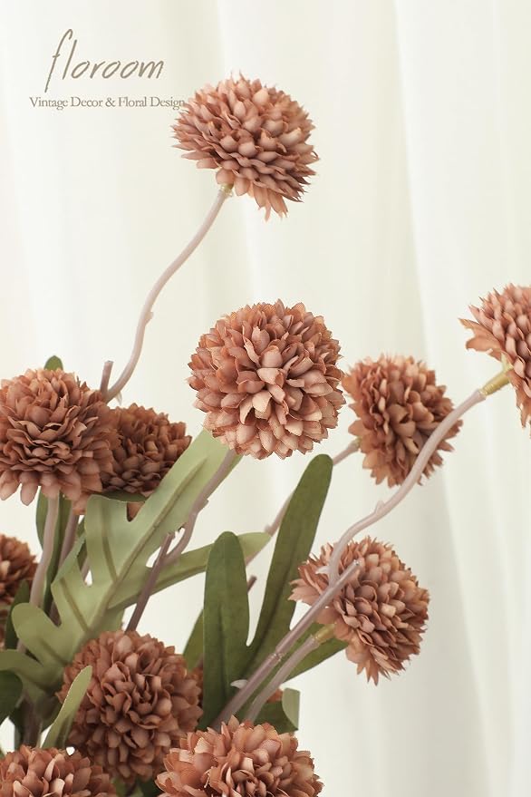 5pcs Terracotta Faux Silk Mums Artificial Flowers, Bulk Fake Small Mini Chrysanthemums with Stems for DIY Wedding Centerpieces Floral Arrangements Vase Fillers Home Decorations