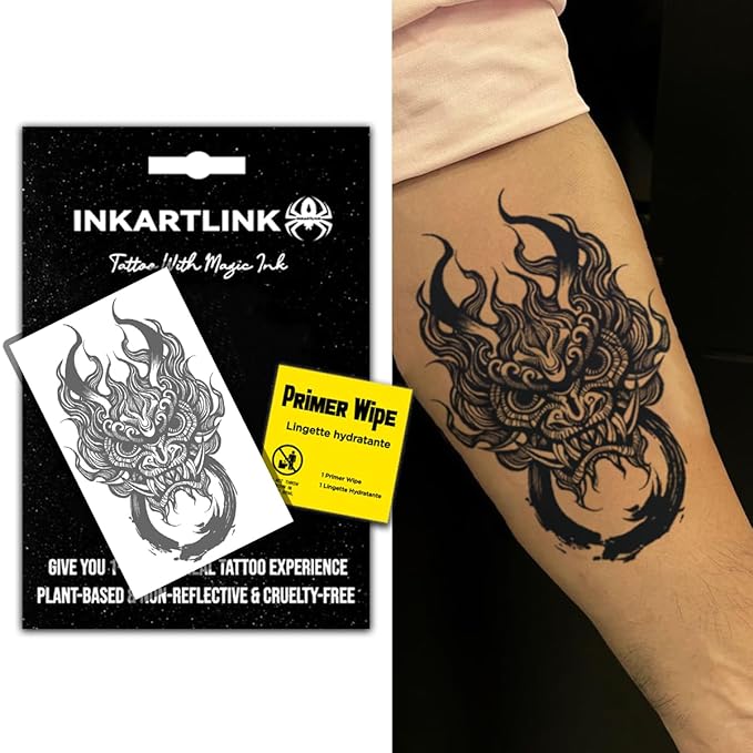 INKARTLINK Semi Permanent Tattoo, Temporary Tattoo, Beautiful and Realistic Design, Fun Tattoo Experience, Cruelty-free, Non-reflective, Waterproof (Kirin)