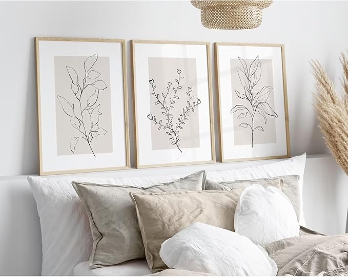 Neutral Botanical Prints Wall Art Decor Plant Minimalist Canvas Pictures Vintage Beige Wall Art Modern Farmhouse Line Poster Boho Abstract Painting Artwork for Bedroom 12x16 Inch Unframed Set of 3