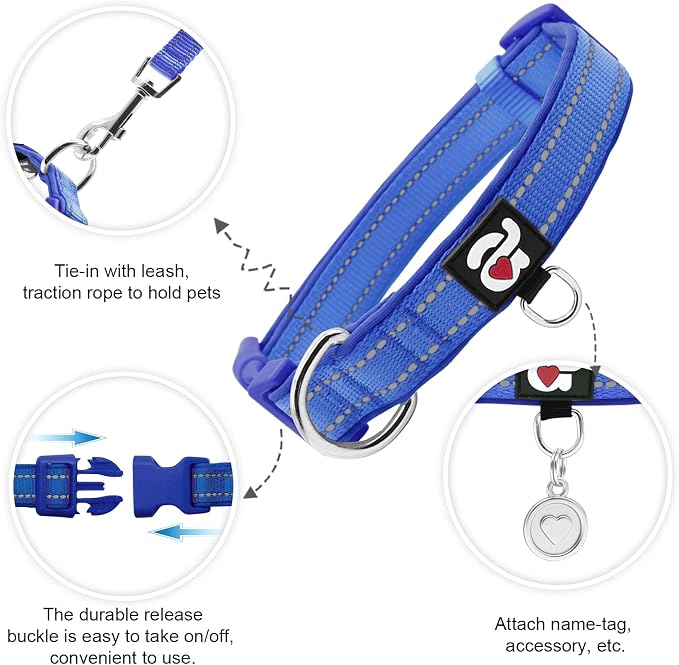 azuza Airtag Dog Collar, Large Dog Collar with Airtag Holder, Royal Blue, L