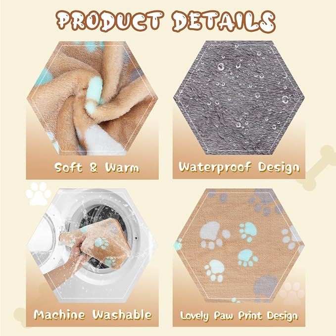 YUEPET 2 Pack Waterproof Dog Blankets, Washable Puppy Blankets 30 x 20 in | Grey and Coffee Pair, Reversible Soft Fleece Throw, Mylar Heat-Reflective Layer, Bed Sofa and Car Use, Small Dogs and Cats