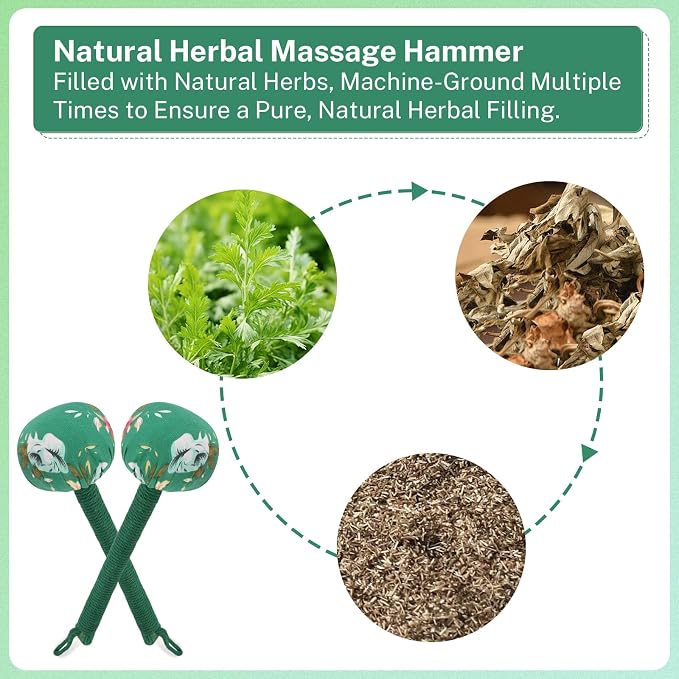 lefeke Manual Massage Hammer, Mugwort Massage Hammer, Handheld Body Percussion Tool for Back Neck Shoulder Leg Muscle Relief 26cm-Green