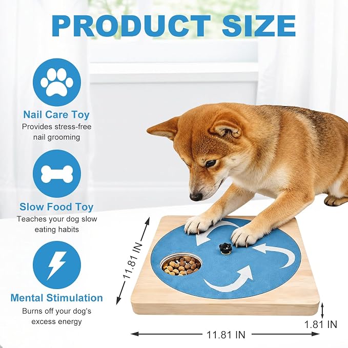 Dog Nail Scratch Board with Treat Board, Stress-Free Nail Care for Dog | Wood Scratching Pad with Sandpaper and 6 Steel Bowls, Nail File Toy for Dog