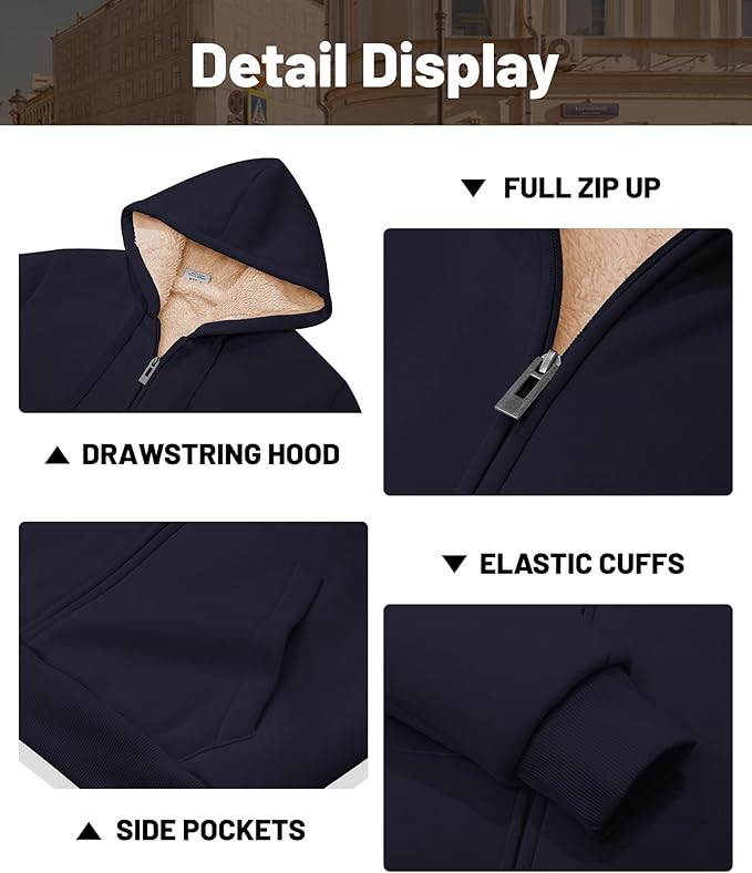 Little Beauty Womens Zip Up Hoodies Winter Thick Fleece Lined Hooded Jacket Casual Cozy Warm Sweatshirt Coat
