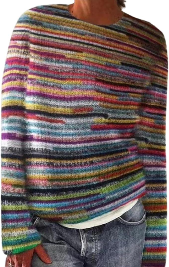 Zhyaj Fair Isle Sweater for Womens Winter Long Sleeve Vintage Knitted Sweater Casual Fall Crew Neck Pullover Sweaters