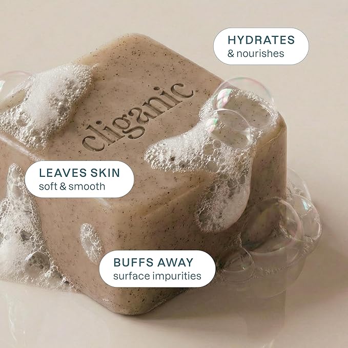 Cliganic Exfoliating Bar Soap – Body Scrub Soap with 98% Natural Ingredients Cleanses, Smooths & Revitalizes Skin, Moisturizing Soap Bar- Cypress Neroli & Violet Wood Scents (2 Pack)