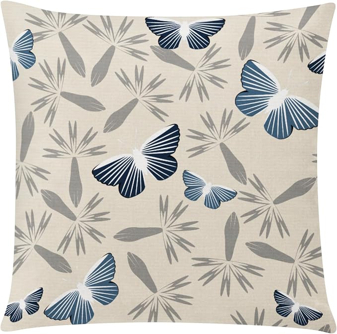 Blue Beige Throw Pillow Covers 18x18 Set of 6, Daisy Floral Linen Decor | summer spring Decor, farmhouse cushion cover, Standard Throw Pillow Size, Breathable Linen, Couch Sofa Living Room