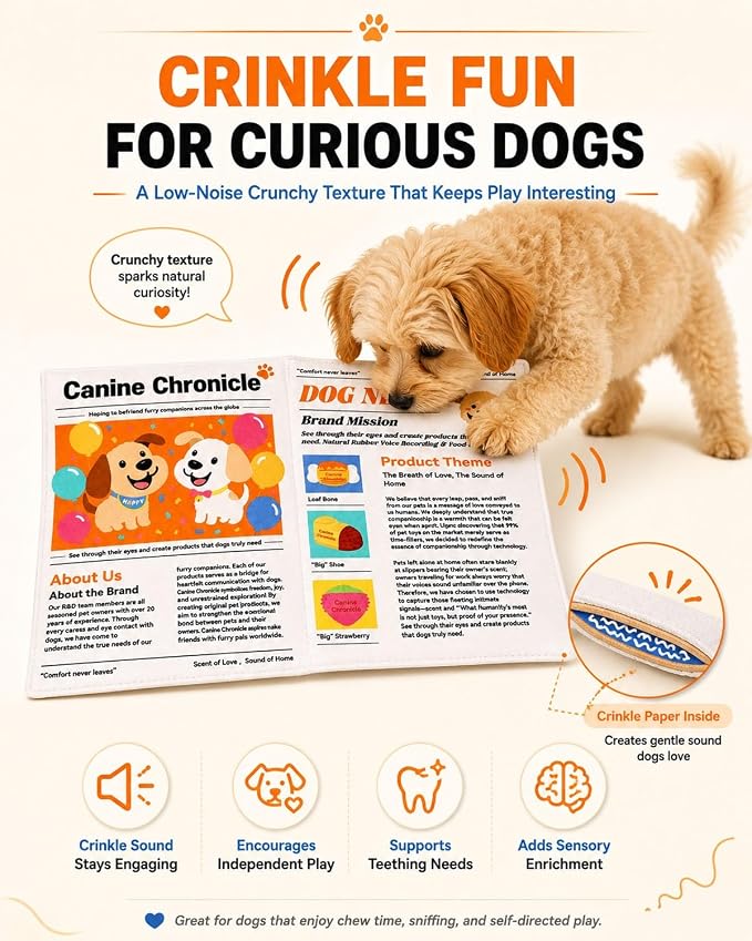 3PC Indestructible Dog Newspaper Toy, Crinkle Squeaky Dog Toys for Boredom