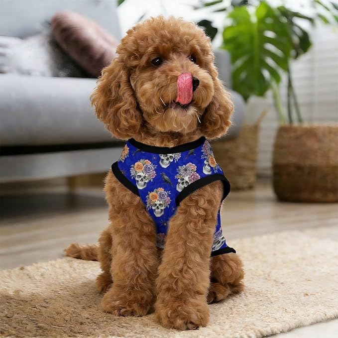 Halloween Pet Vest Skull Floral Pet Shirts Large | black bird Dog Shirt Vest cute pet Sleeveless Vests Ice Silk Dog T-Shirts holiday Dog Clothes Halloween Canine Wear