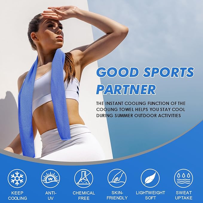 CSITE Cooling Towels for Neck and Face - 12Pack 47x12 Inch Ice Cold Microfiber Towels, Soft & Breathable Cooling Towel for Hot Weather, Sports, Yoga, Workout, Running, Golf, Camping