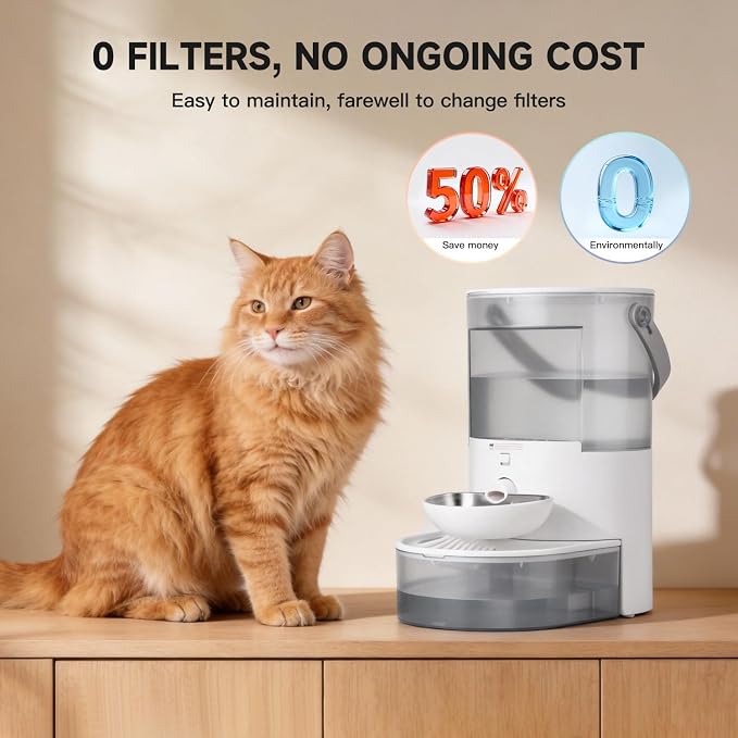 Cat Water Fountain No Filter Automatic Dispenser for Cats Filterless 3.8L | Wireless Stainless Steel Cordless Pet Indoor Catit Bowl Dogs Bowls Wastewater Separation Smart Large Rechargeable Small Dog