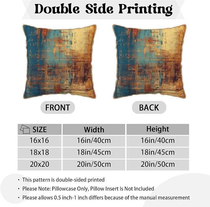 Vintage Abstract Teal Orange Velvet Pillow Covers 20x20 InchMessy Blue Rust Throw Pillows for Couch Cushion Covers Pillowcase Retro Colorful Art Pillow Cases for Sofa Bed Living Room