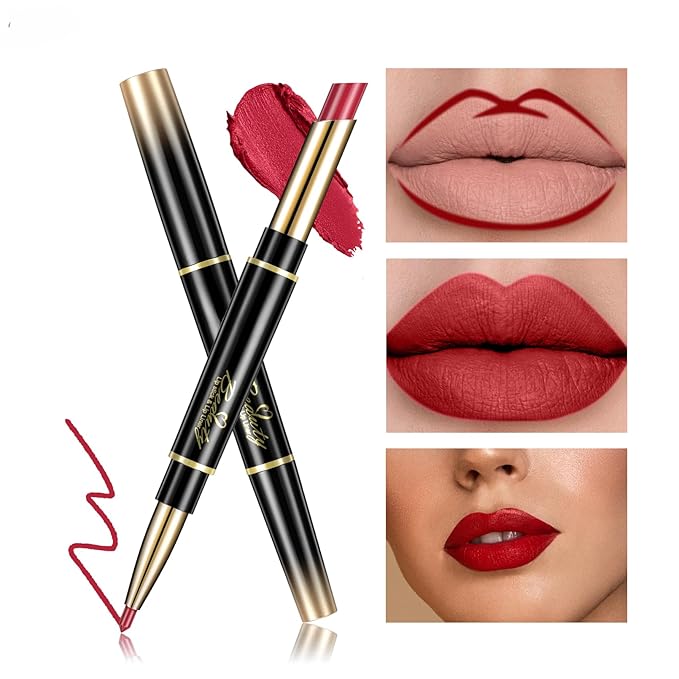 Double Head Lipstick and Lip Liner - Long-lasting Makeup - Waterproof Daily Glamour Makeup (2#rose red)