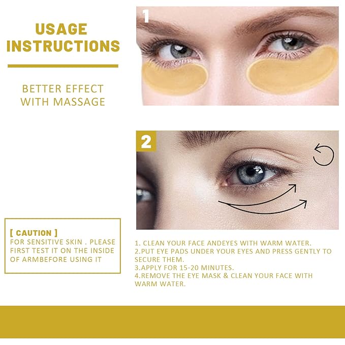 24K Gold Anti-Aging Eye Treatment Mask-Collagen Hyaluronic Acid Formula, Under Eye Patches for Dark Circles, Wrinkles, Puffiness