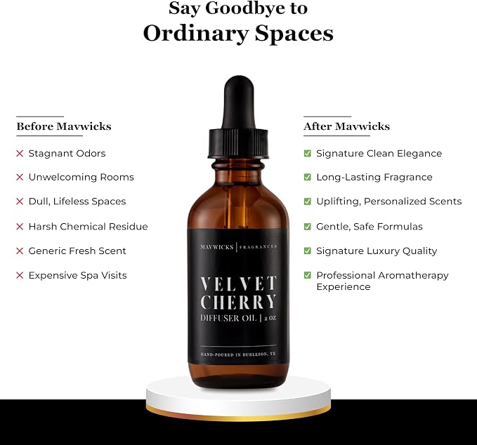 Mavwicks Diffuser Oil (Velvet Cherry) – 2oz Premium Essential Oil Blend for Aromatherapy Diffusers, Long-Lasting Luxury Home Fragrance for Living Room, Bedroom, Office, Bathroom & Hotel