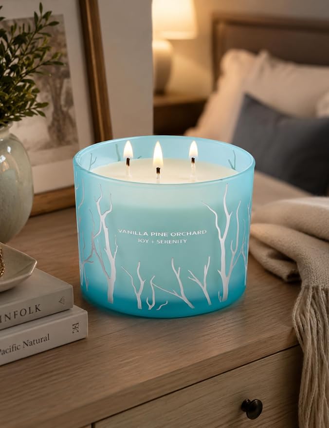 Vanilla Pine Orchard Candle | 14.5oz Large 3 Wick Soy Wax Candle for Home | Strongly Scented Winter Apple Vanilla Aromatherapy Candle | Long Lasting, Clean Burn | Stress Relief Gift for Women & Men
