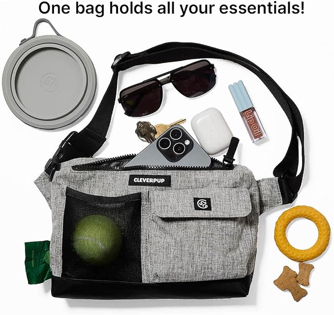 Cleverpup Walk & Train 2-in-1 Dog Walking Bag - Hands-Free, Heather Grey