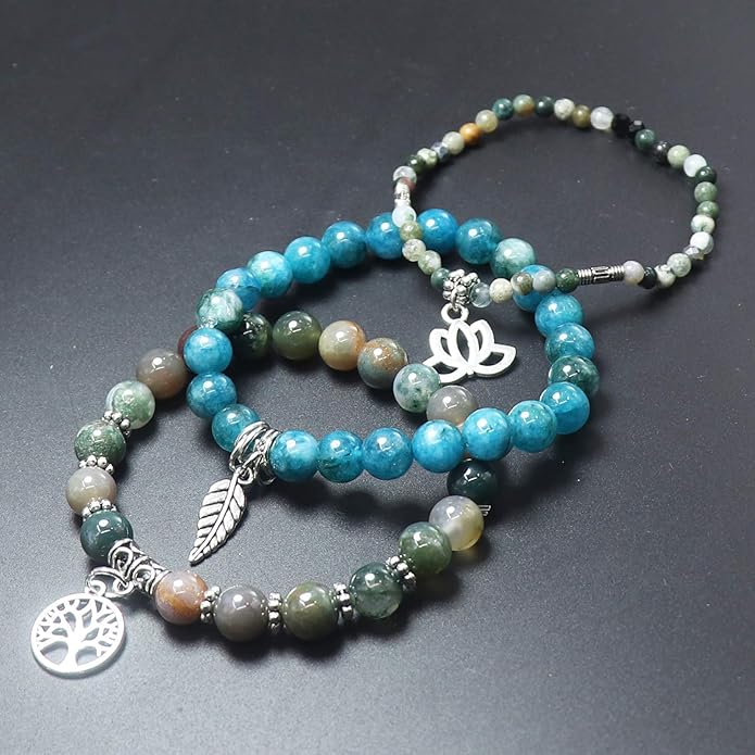UEUC Tree of Life Yoga Healing Stone Bracelets,Multilayer Lotus Chakra Stone Reiki Bracelet Sets,Anxiety Crystal Natural Stone,for Women Stress Relief