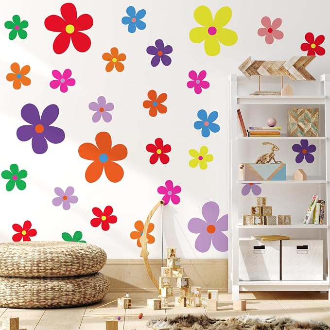 TaoBary 12 Sheet Daisy Wall Sticker Decal,Vivid Color,Exquisite Style | Big Flower Wall Sticker, Pink White Floral Decal, Daisy Bedroom Room Decor, Removable Peel and Stick, Nursery Home Wall Decor
