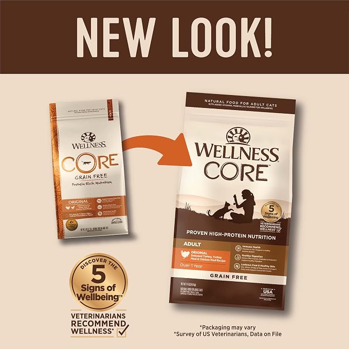 Wellness CORE Adult Dry Cat Food, Natural, Grain Free Kibble, Turkey, Turkey Meal and Chicken Recipe, 11 lb Bag