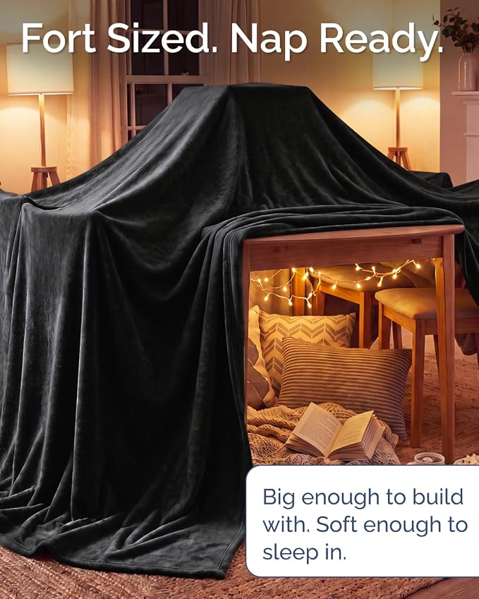 Ultra Soft Fleece Blanket Oversized King Size - Flannel Fleece Luxury Blanket - Lightweight for Couch Bed Chair - Thick, Warm and Breathable - All Season Cozy, Black
