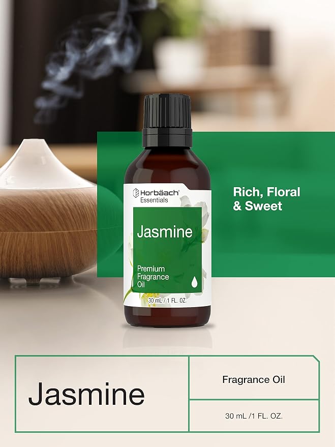 Horbäach Jasmine Fragrance Oil | 1 fl oz (30ml) | Premium Grade | for Diffusers, Candle and Soap Making, Aroma Spray, DIY Projects & More
