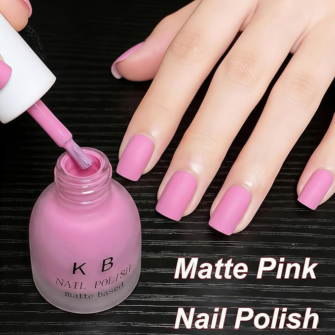 Matte Nail Polish Quick Dry, Soft Pink Nail Polish Air Dry, Vegan Non Toxic Fingernail Color for Women Girls, Candy Pink Matte Finish