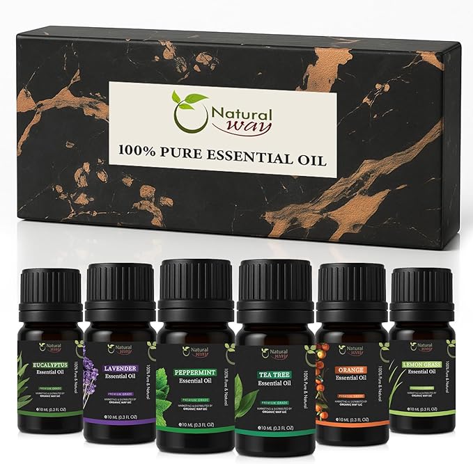 6 Pack of Essential Oils Gift Set for Aromatherapy | Blends Diffuser Essential Oils | Unique Scents Kit with Orange, Lavender, Lemongrass, Eucalyptus, Peppermint, & Tea Tree | Origin India10ml Each