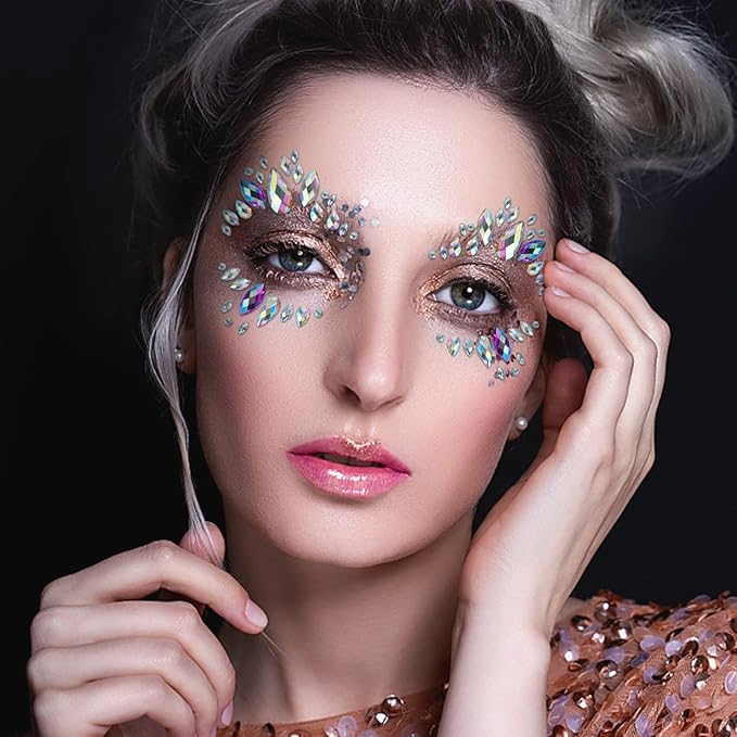 6 Sets Mermaid Face Jewels Rhinestone Face Gems Stick on Halloween Cosplay Party Carnival Festival Crystals Temporary Tattoos