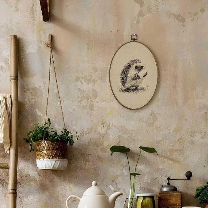 LKETW Funny Hedgehog Bathroom Oval Wall Art Decor, Farmhouse Bathroom Oval Canvas Hanging Decor, Whimsical Sketch Hedgehog Holding Toilet Paper Wall Decorations for Washroom Restroom, 8.6x11.4 Inch