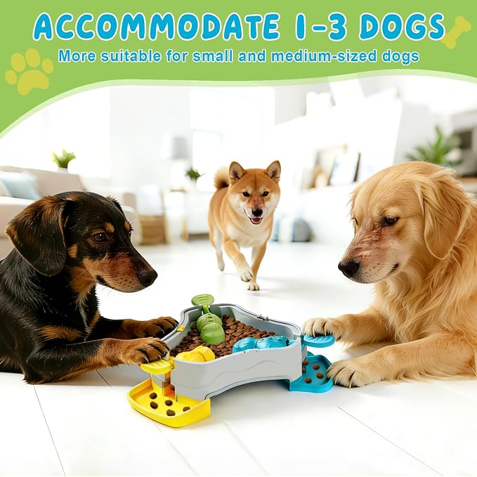 3-in-1 Interactive Dog Treat Dispenser, Multi-Pet-Share Dogs Slow Feeder Dispenser Puzzle, Press-to-Release Dog Puzzles for Smart Dogs, IQ Training and Mental Stimulation Puzzle Toys (Grey)