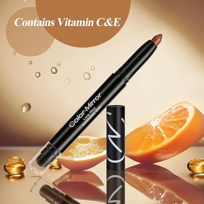 Cream Waterproof Hypoallergenic Eyeshadow Stick, long wear Metallic Glitter Matte Eye Shadow Pencil With Makeup Brush, Eye Brightener, 08 Desert Shimmer
