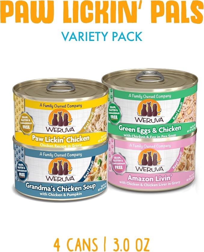 Weruva Classic Cat Food, Paw Lickin Pals Trial Variety Pack, 3oz Can, Pack of 4