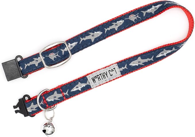 THE WORTHY DOG Icons Pattern, Breakaway Cat Collar, with Bell, Blue